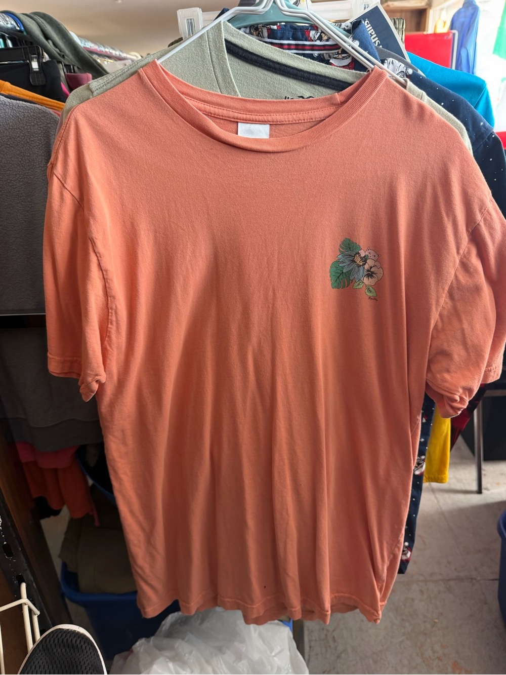 RIPNDIP Men’s Large T Shirt Floral Cat Graphic Front Back Coral Salmon